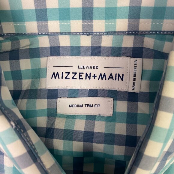 Mizzen + Main Shirt Men's Medium Trim Fit Blue Turquoise Leeward Short Sleeve - Picture 6 of 11